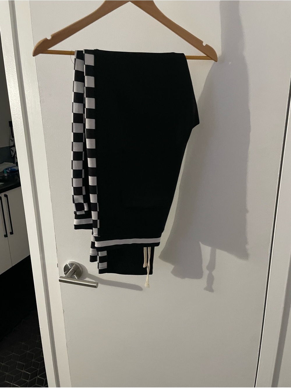 mens Black & White Checker Knit Joggers